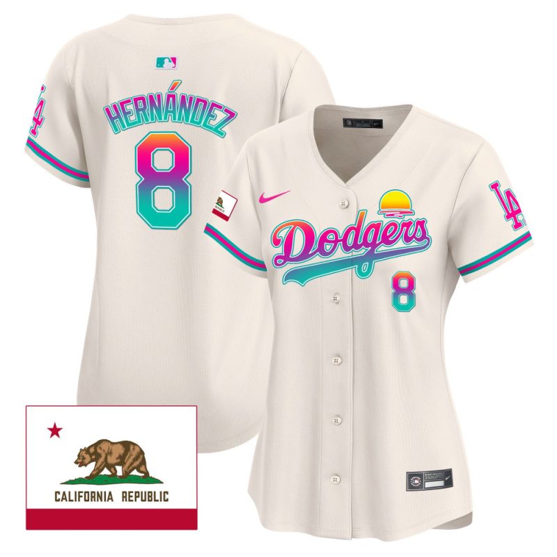 kike hernandez 8 los angeles dodgers 2024 los angeles city style california republic patch women jersey cream