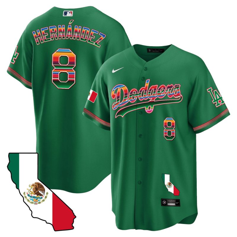 kike hernandez 8 los angeles dodgers mexico california map baseball men jersey green