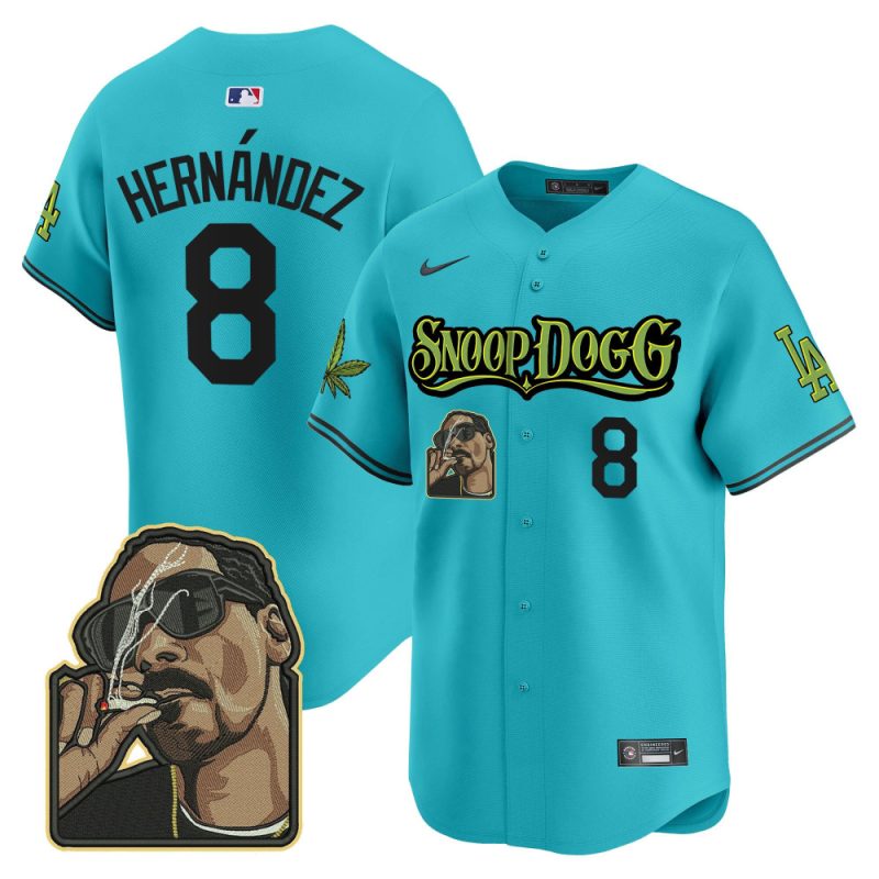 kike hernandez 8 los angeles dodgers snoop dogg men jersey aqua