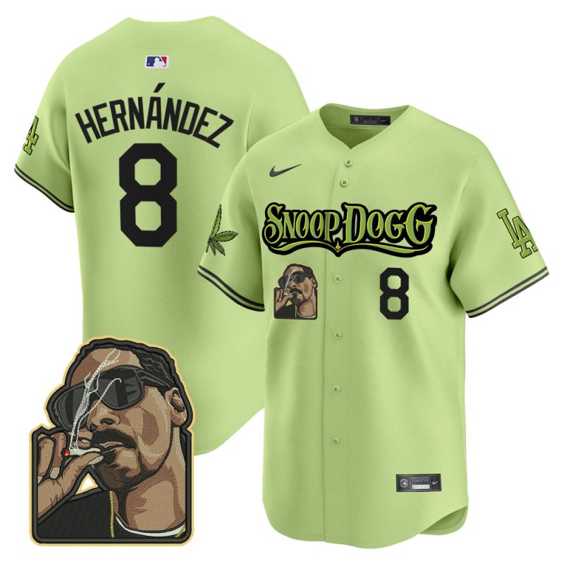 kike hernandez 8 los angeles dodgers snoop dogg men jersey light green