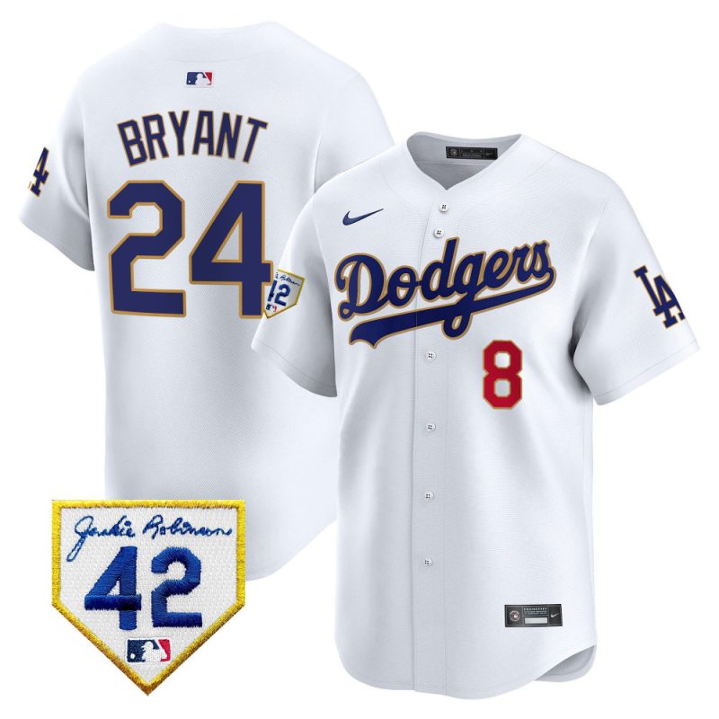 kobe bryant 24 los angeles dodgers 2024 jackie robinson patch men jersey white