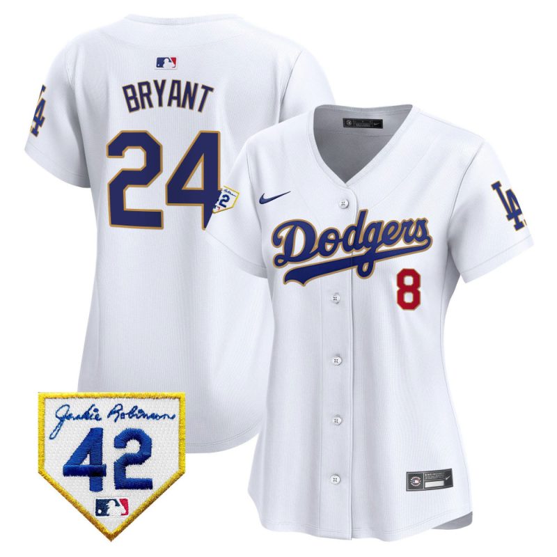 kobe bryant 24 los angeles dodgers 2024 jackie robinson patch women jersey white