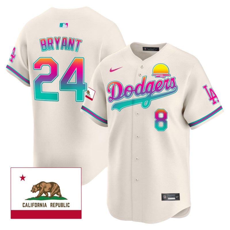 kobe bryant 24 los angeles dodgers 2024 los angeles city style california republic patch men jersey cream