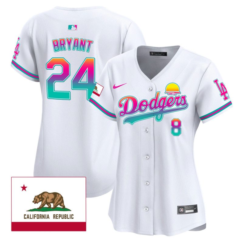 kobe bryant 24 los angeles dodgers 2024 los angeles city style california republic patch women jersey white