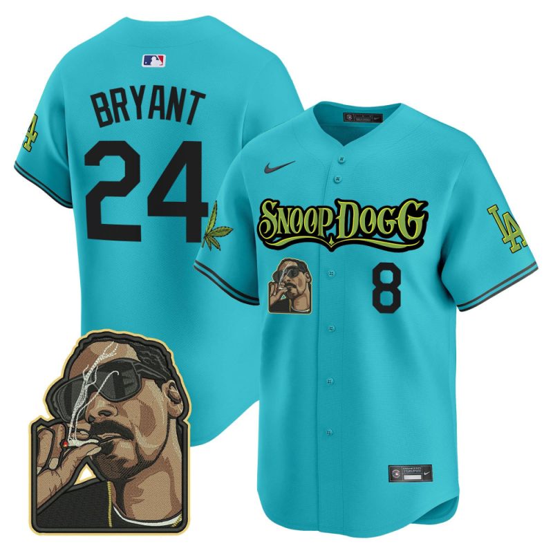 kobe bryant 24 los angeles dodgers snoop dogg men jersey aqua