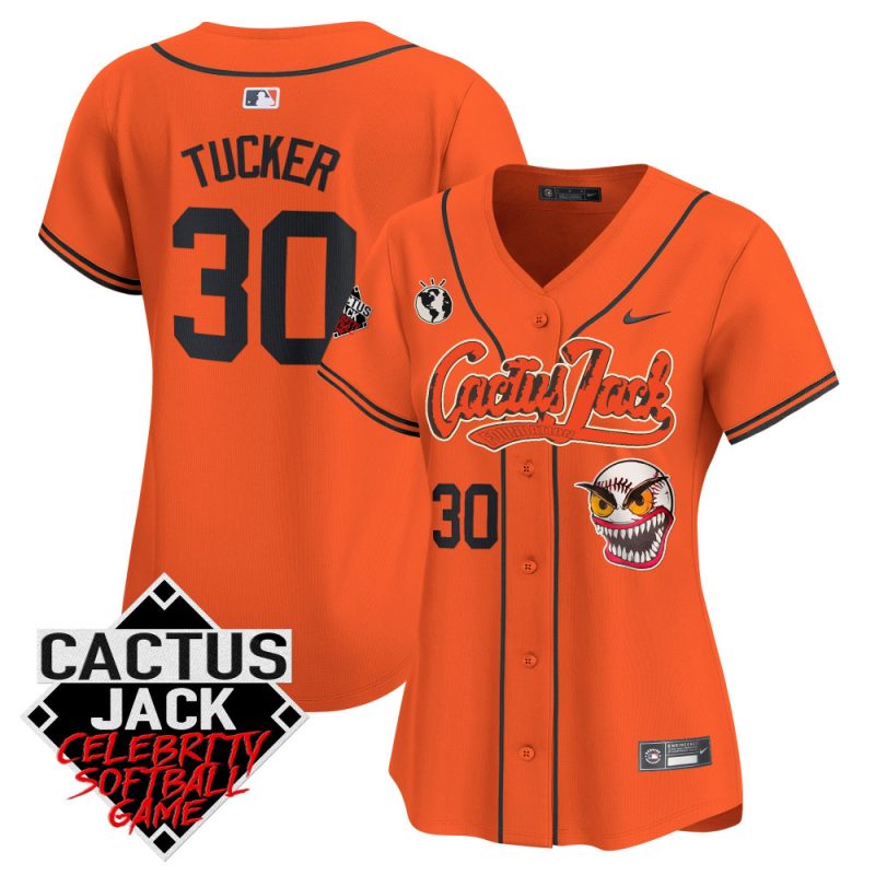 kyle tucker 30 houston astros cactus jack celebrity softball game patch women jersey orange