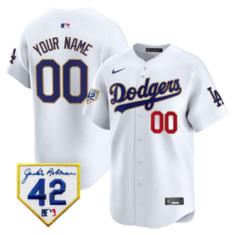 los angeles dodgers 2024 jackie robinson patch custom men jersey white