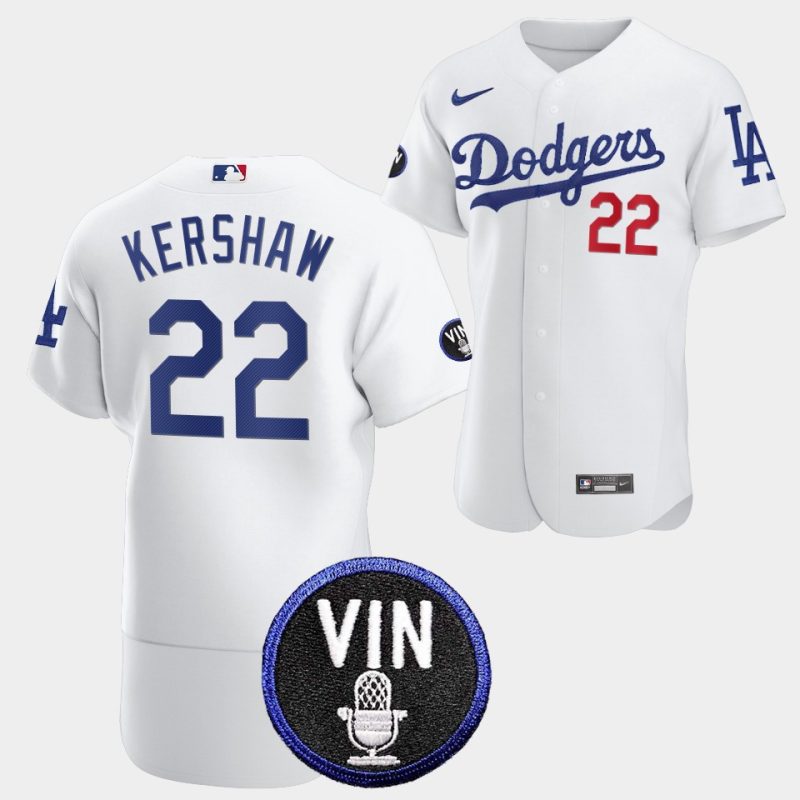 los angeles dodgers honor vin scully clayton kershaw commemorative patch jersey white