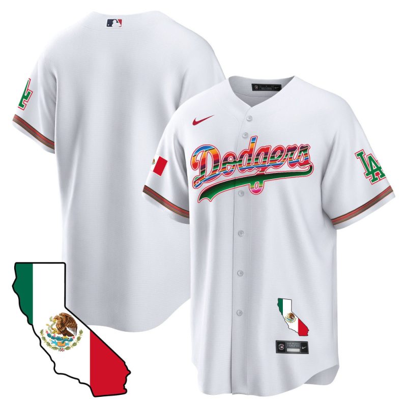 los angeles dodgers mexico california map baseball men jersey white