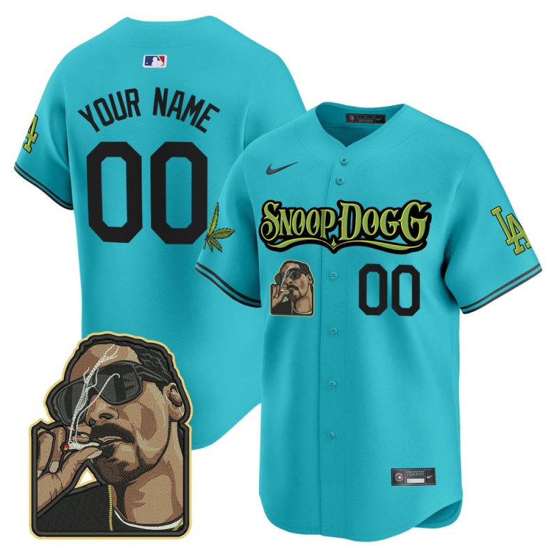 los angeles dodgers snoop dogg custom men jersey aqua