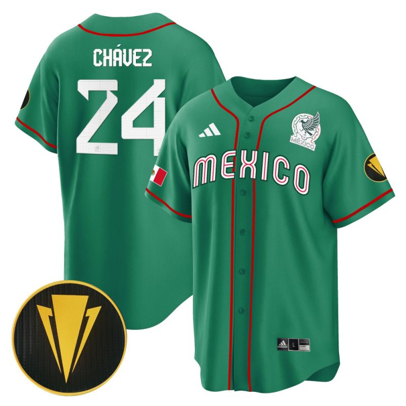 luis chavez 24 mexico national 2023 gold cup champions baseball men jersey green