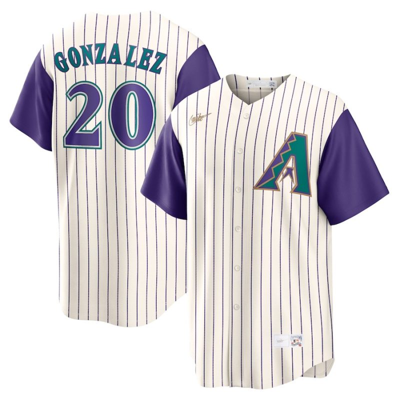 luis gonzalez 20 arizona diamondbacks alternate cooperstown collection men jersey cream purple