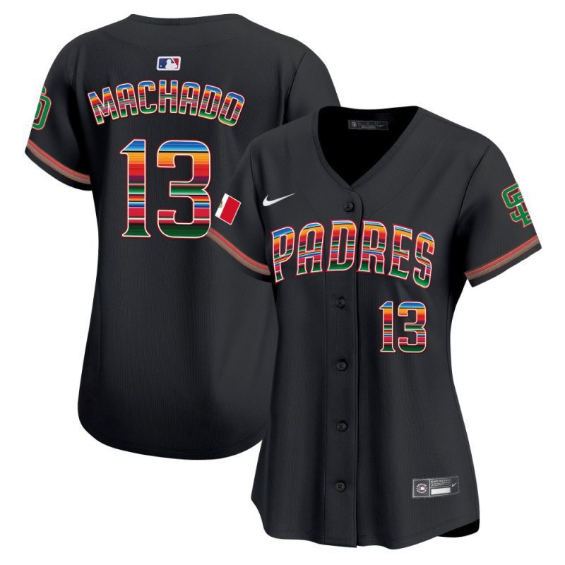 manny machado 13 san diego padres mexico women jersey black