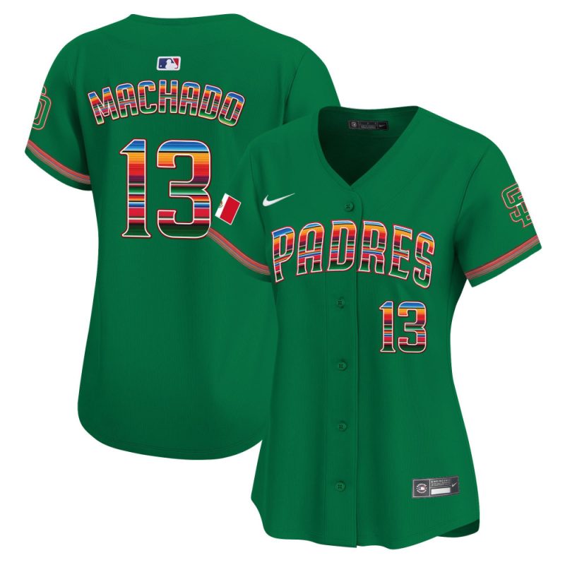 manny machado 13 san diego padres mexico women jersey green