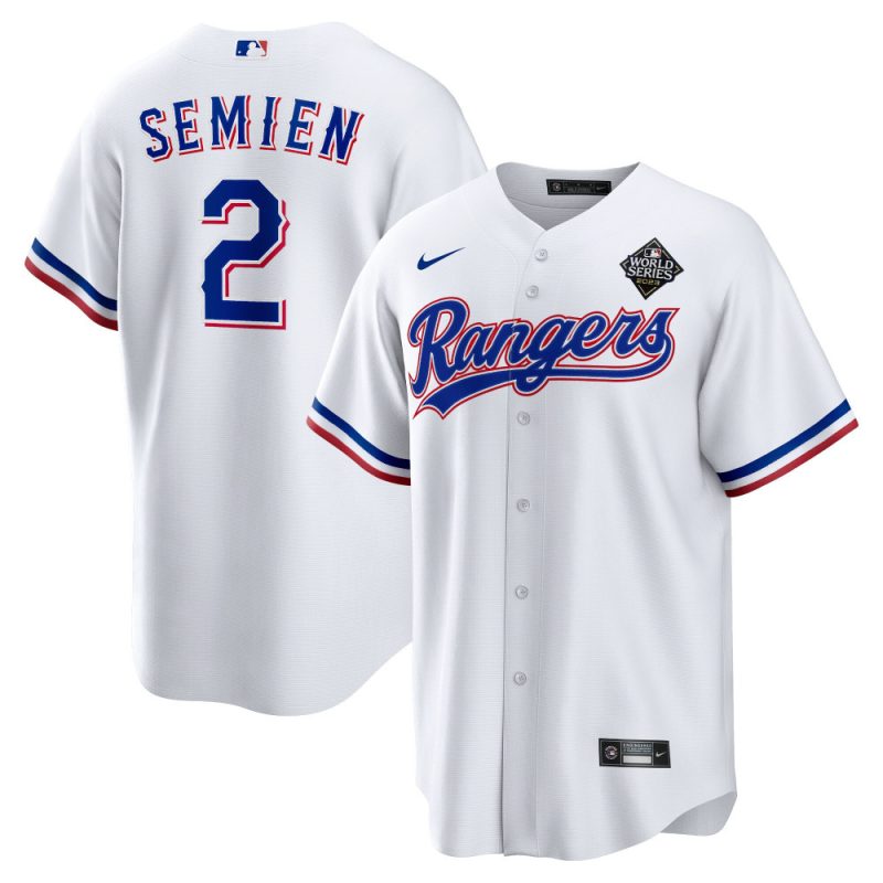 marcus semien 2 texas rangers 2023 world series men jersey white