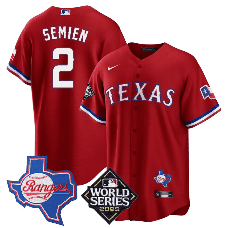 marcus semien 2 texas rangers 2023 world series texas state patch men jersey red