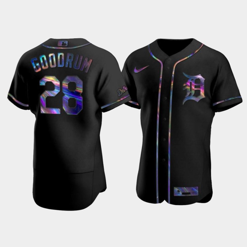 mens detroit tigers niko goodrum 28 black golden edition holographic jersey jersey