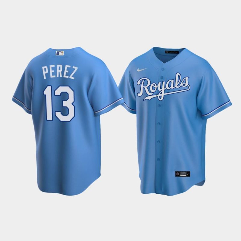 mens kansas city royals 13 salvador perez light blue alternate jersey jersey