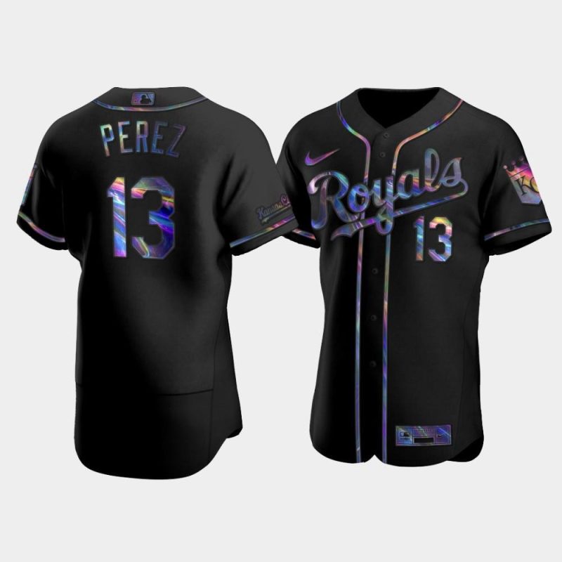 mens kansas city royals salvador perez 13 black golden edition holographic jersey jersey