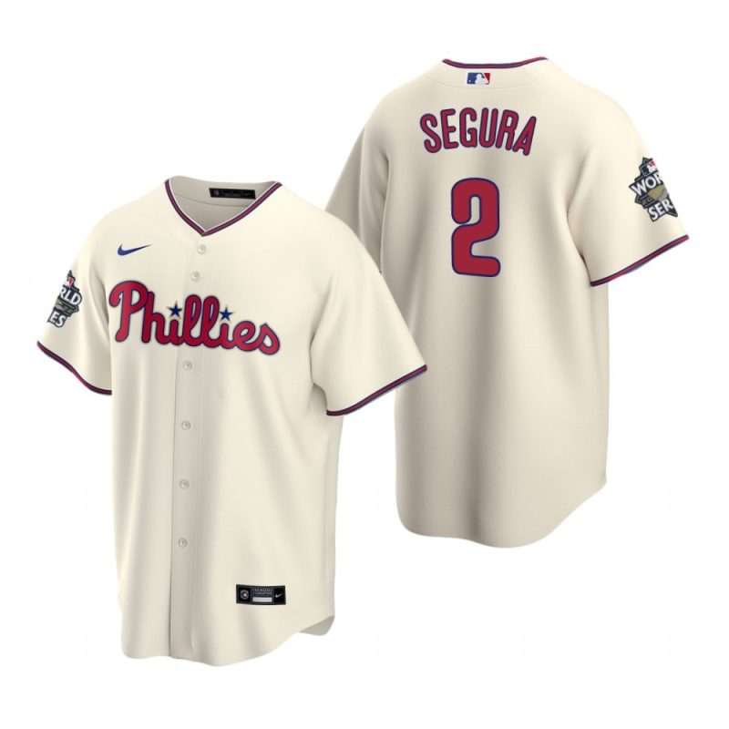 mens philadelphia phillies jean segura 2 cream 2022 world series jersey