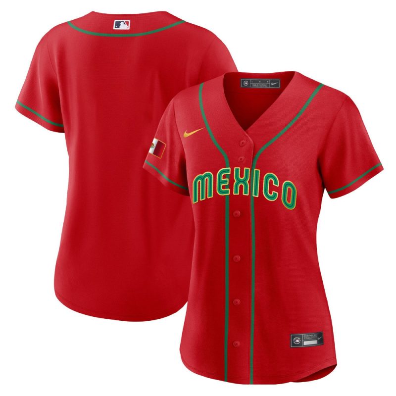 mexico 2023 baseball jersey red gold trim