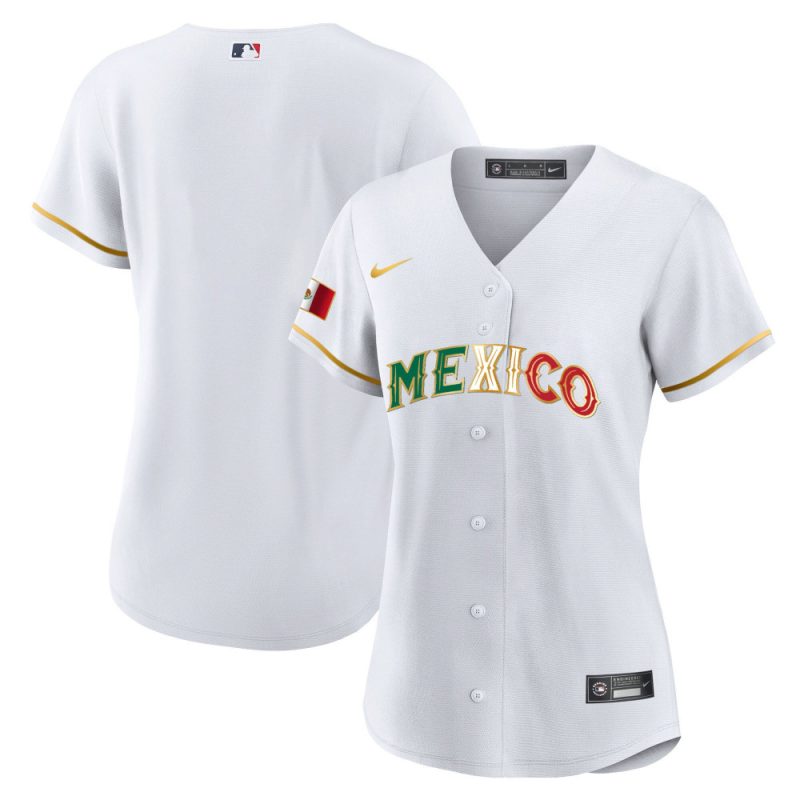 mexico 2023 flag baseball jersey white gold