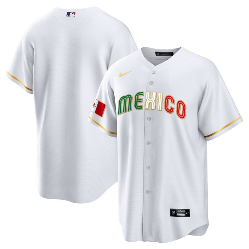 mexico 2023 flag baseball men jersey white gold