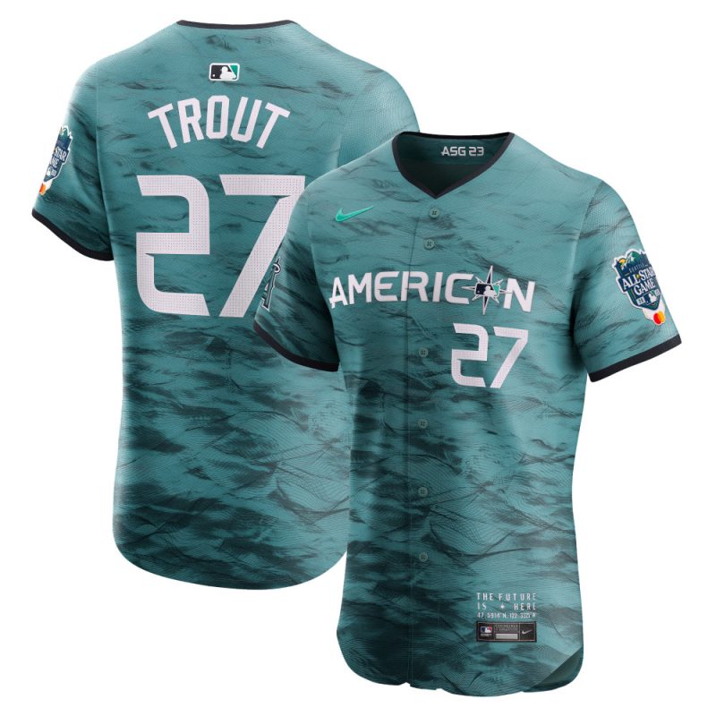 mike trout 27 american league 2023 all star game vapor elite jersey teal