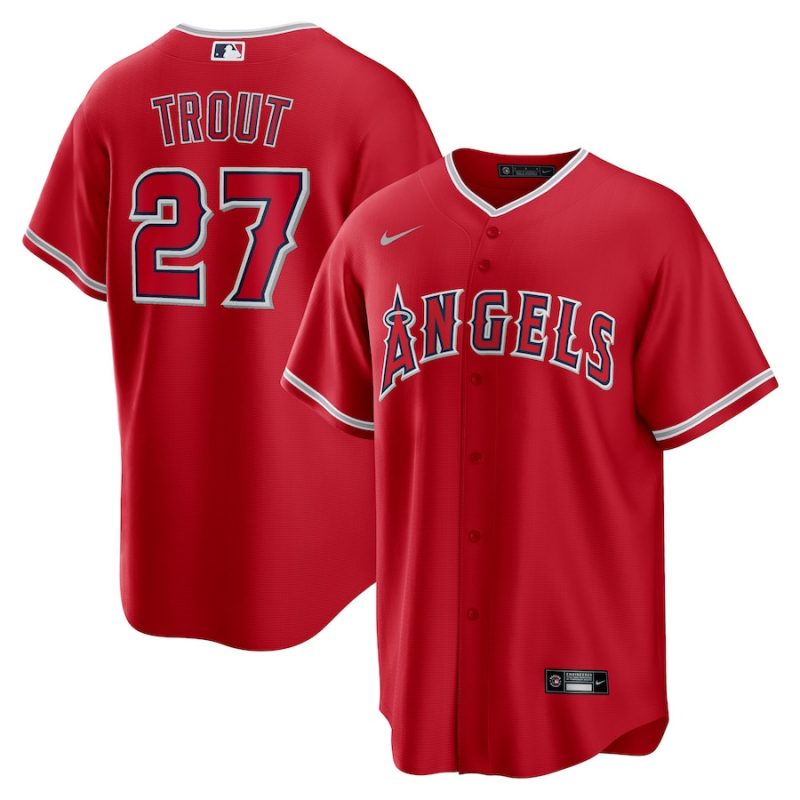 mike trout 27 los angeles angels alternate men jersey red