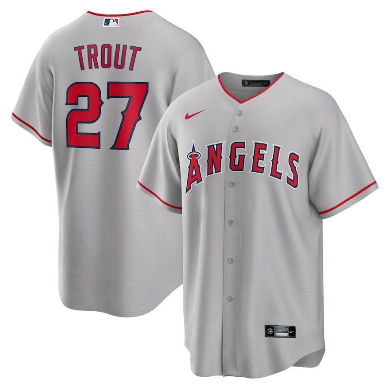 mike trout 27 los angeles angels road men jersey silver