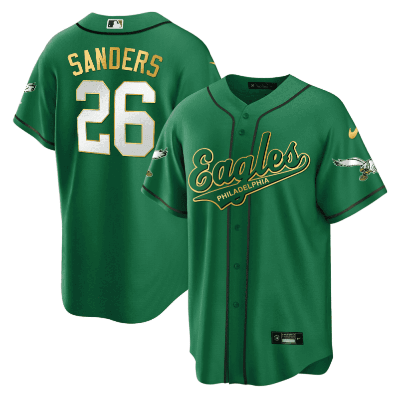 miles sanders 26 philadelphia eagles baseball men jersey kelly gold trim