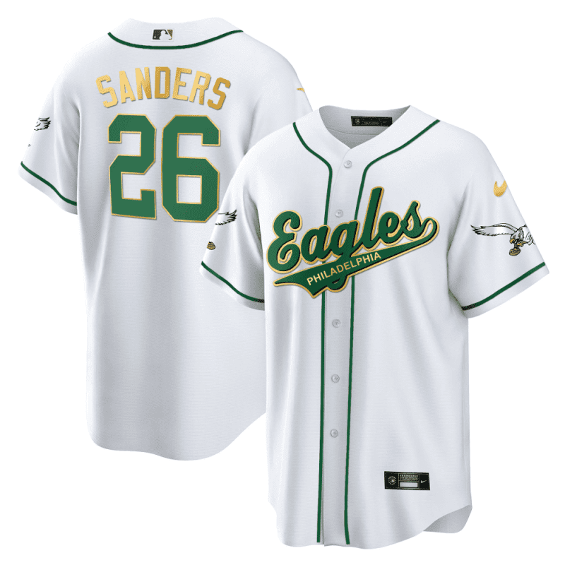 miles sanders 26 philadelphia eagles baseball men jersey white gold trim