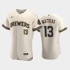 milwaukee brewers 13 mark mathias home team cream jersey jersey