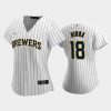 milwaukee brewers 18 keston hiura alternate white womens jersey jersey