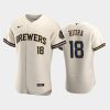 milwaukee brewers 18 keston hiura home team cream jersey jersey