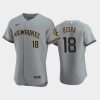 milwaukee brewers 18 keston hiura road team gray jersey jersey