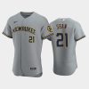 milwaukee brewers 21 travis shaw road team gray jersey jersey