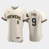 milwaukee brewers 9 manny pina home team cream jersey jersey