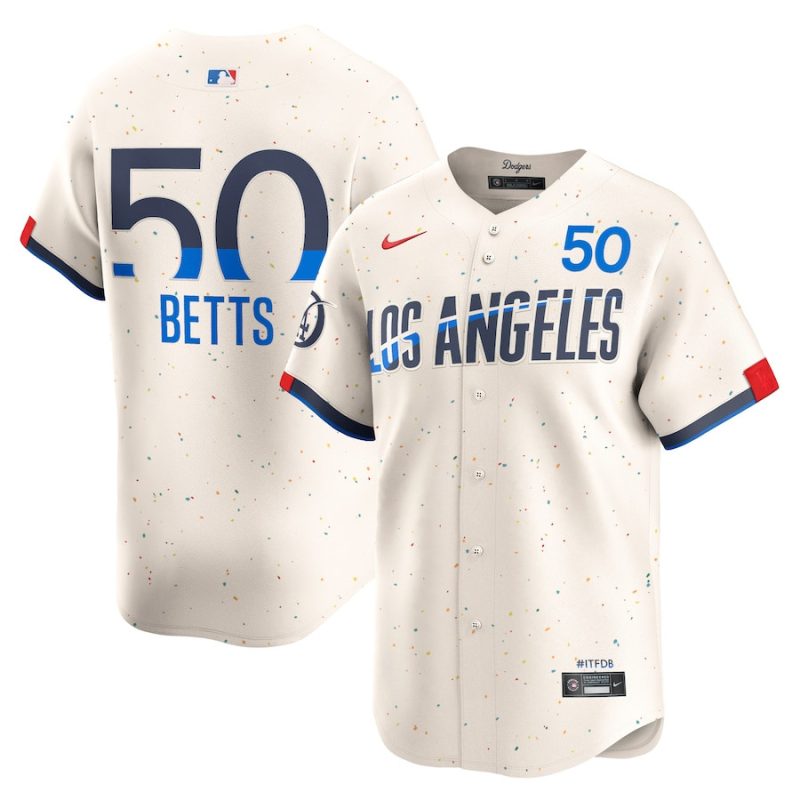 mookie betts 50 los angeles dodgers 2024 city connect limited men jersey cream