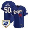 mookie betts 50 los angeles dodgers 2024 jackie robinson patch men jersey royal