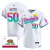 mookie betts 50 los angeles dodgers 2024 los angeles city style california republic patch men jersey white