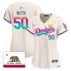 mookie betts 50 los angeles dodgers 2024 los angeles city style california republic patch women jersey cream