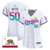 mookie betts 50 los angeles dodgers 2024 los angeles city style california republic patch women jersey white