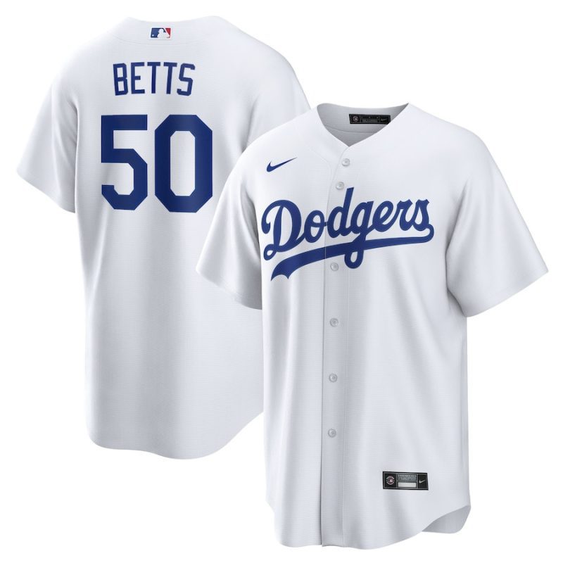 mookie betts 50 los angeles dodgers home men jersey white