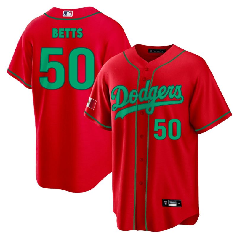 mookie betts 50 los angeles dodgers mexico baseball men jersey red