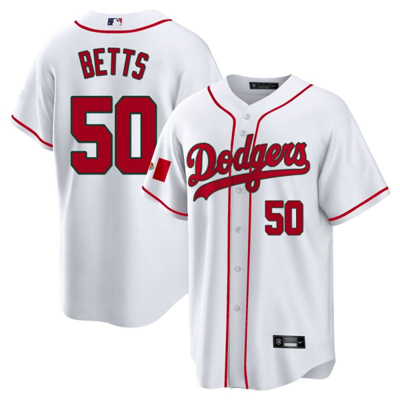 mookie betts 50 los angeles dodgers mexico baseball men jersey white