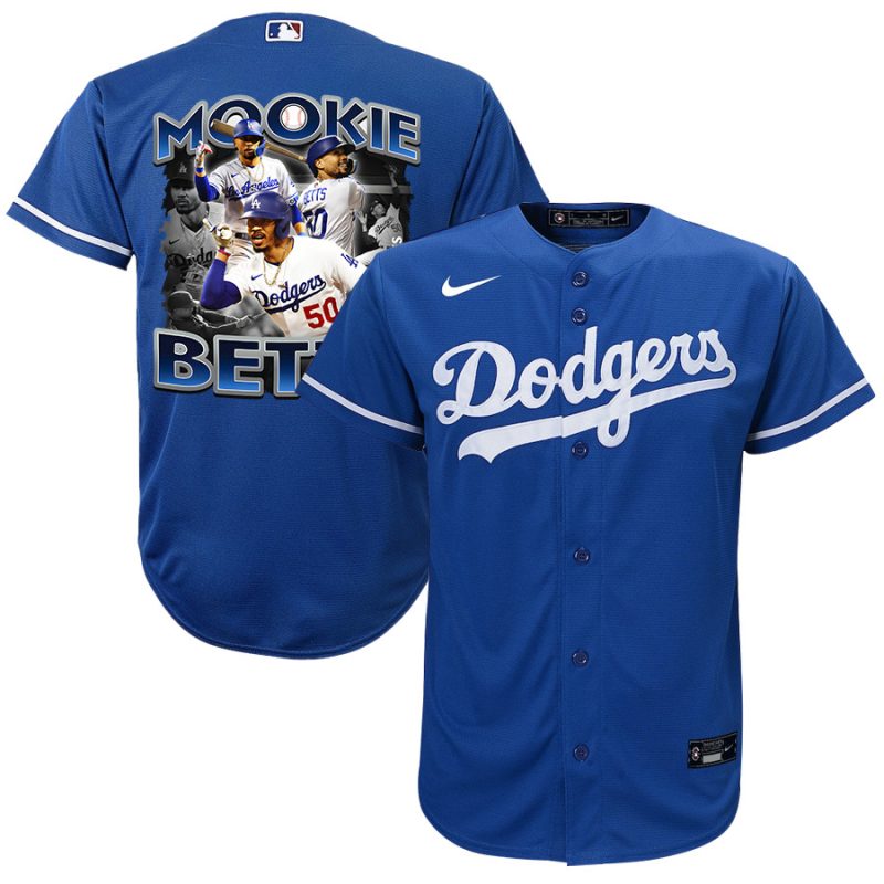 mookie betts 50 los angeles dodgers posture 2023 alternate player youth jersey royal