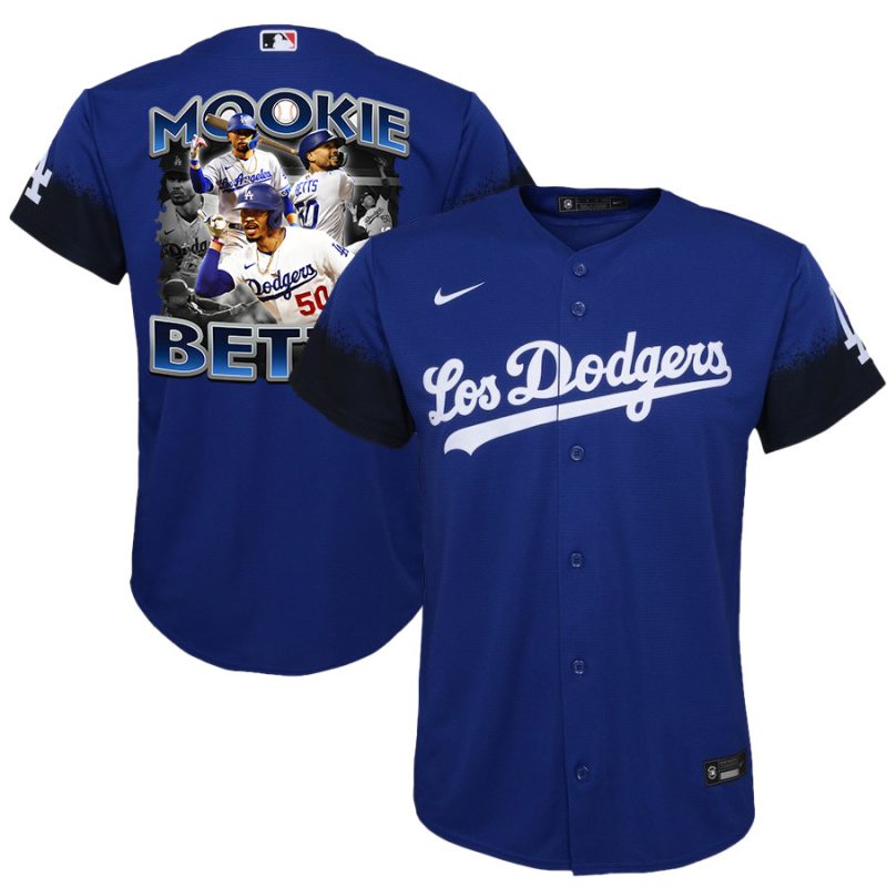 mookie betts 50 los angeles dodgers posture 2023 city connect player youth jersey royal