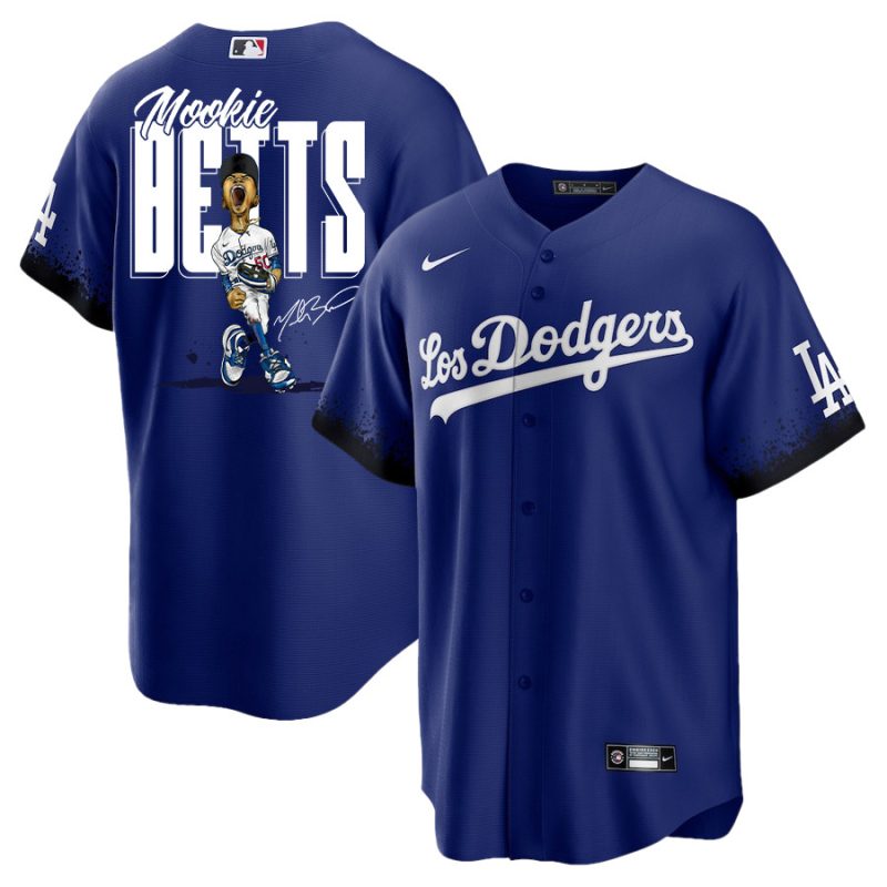 mookie betts 50 los angeles dodgers signed cartoon 2023 city connect player men jersey royal