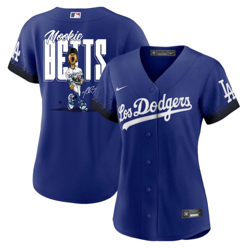 mookie betts 50 los angeles dodgers signed cartoon 2023 city connect player women jersey royal